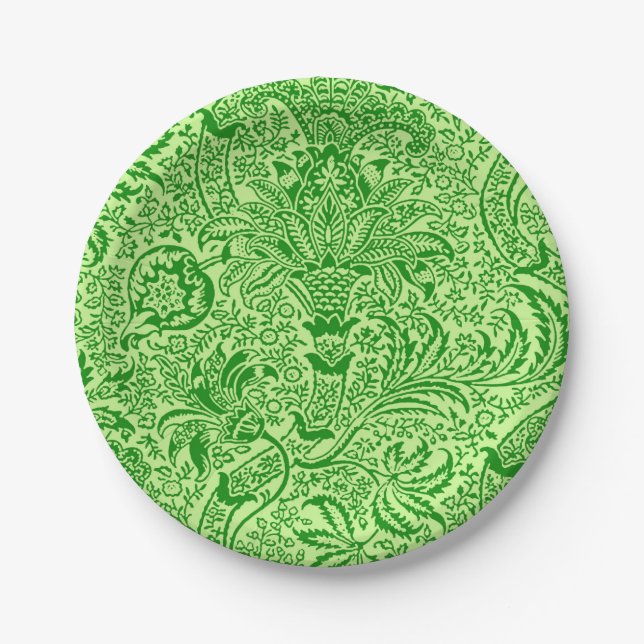 Plato De Papel William Morris Indian, Lime y Kiwi Green (Anverso)