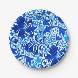 Plato De Papel William Morris Iris y Lily, Cobalt Blue