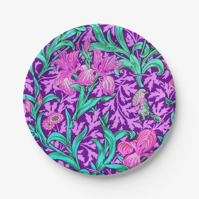 Plato De Papel William Morris Irises, Amethyst Purple (Anverso)