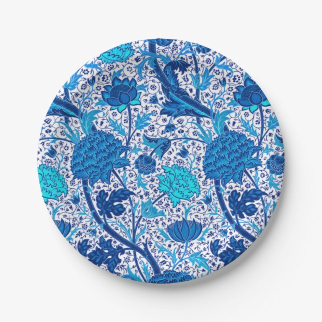 Plato De Papel William Morris Jacobean Floral, Cobalt Blue (Anverso)