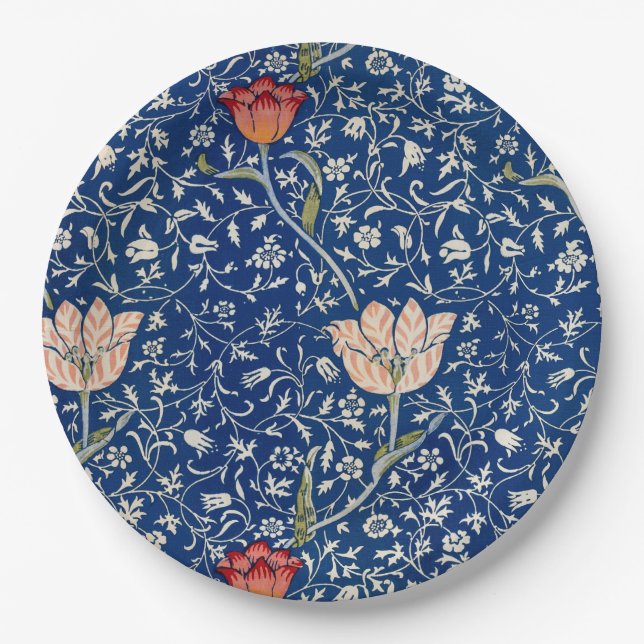 Plato De Papel William Morris Medway Blue Floral (Anverso)