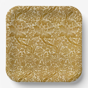Plato De Papel William Morris Rosa y Thistle Floral Golden