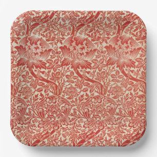 Plato De Papel William Morris Rosa y Thistle Floral Red