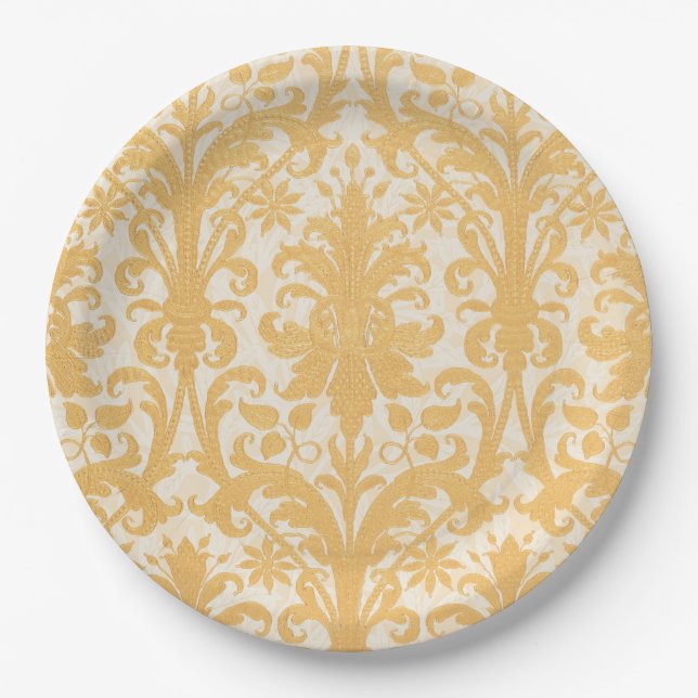 Plato De Papel William Morris Sauce & Oro Damasco de Lujo (Anverso)