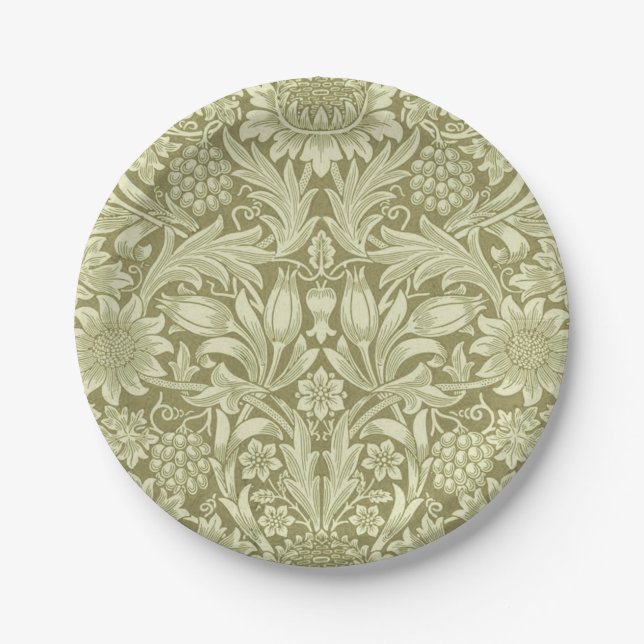 Plato De Papel William Morris Sunflower Green Flower (Anverso)