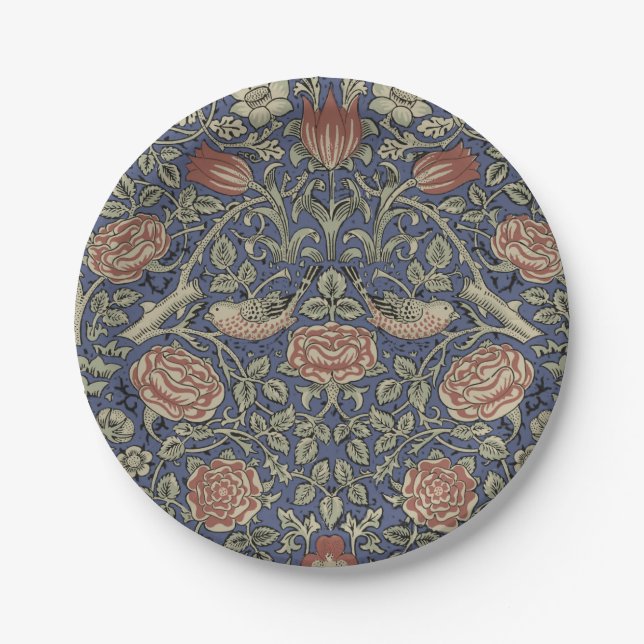 Plato De Papel William Morris Tudor Rosa Wallpaper (Anverso)