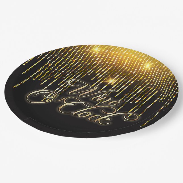Plato De Papel Wine O'Clock Gold Glitz (Angular)