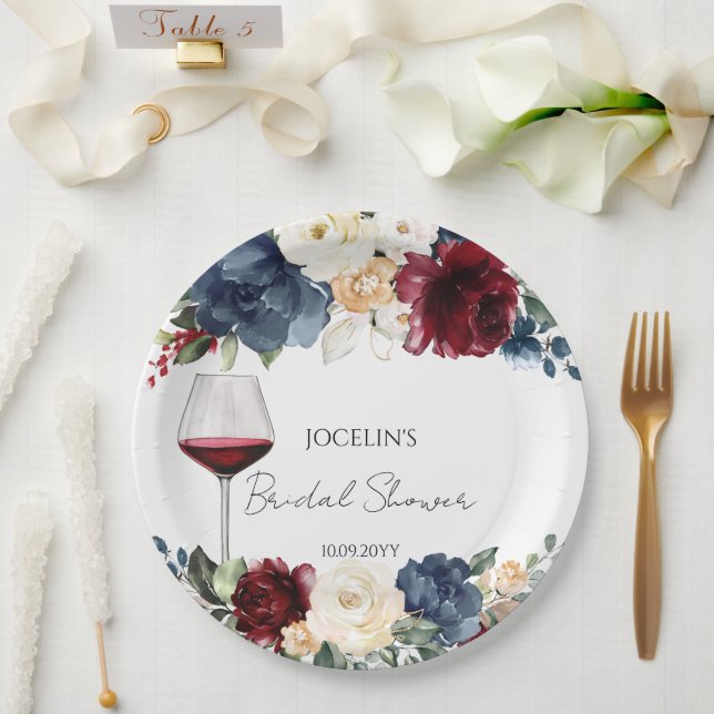 Plato De Papel Wine Tasting Burgundy Bridal Shower (Boda)