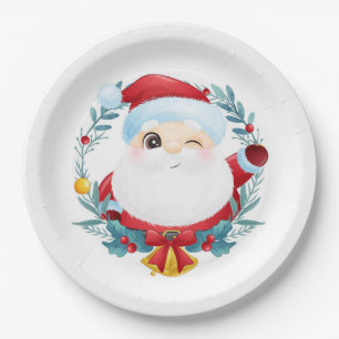 Plato De Papel Winking Santa