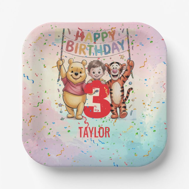 Plato De Papel Winnie the Pooh | Happy Birthday (Anverso)