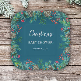 Plato De Papel Winter Baby Shower Blue