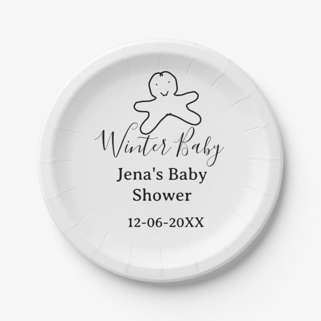 Plato De Papel Winter baby shower cookie black scribble hand-draw (Anverso)