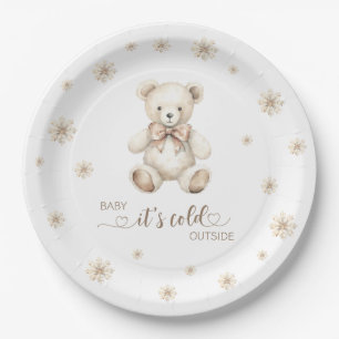 Plato De Papel Winter Bear baby ducha su frío afuera