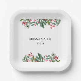 Plato De Papel Winter Berries Pine Cone Greenery Boda