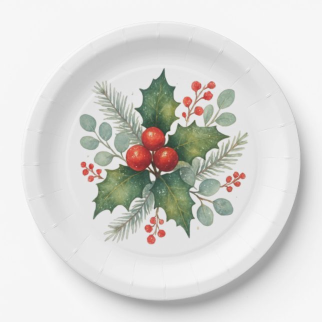 Plato De Papel Winter berry Christmas  (Anverso)