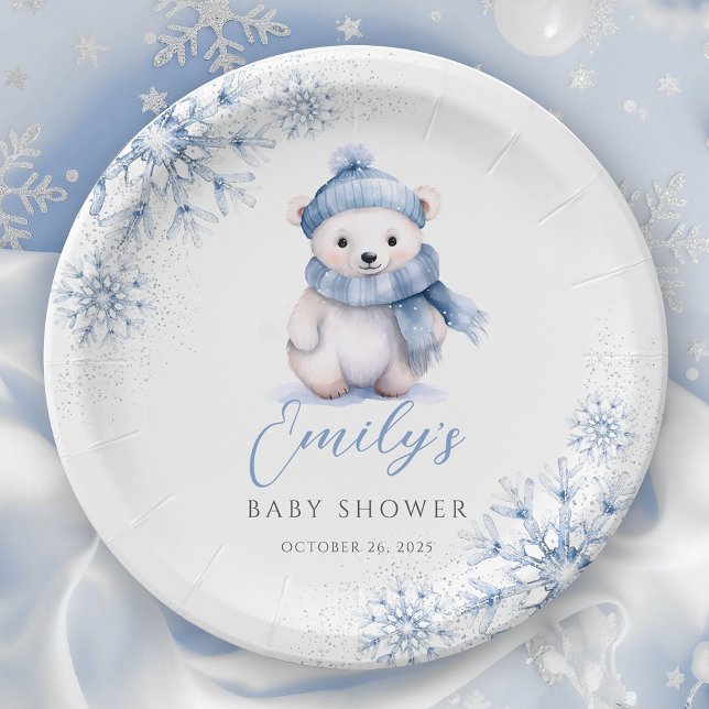 Plato De Papel Winter Blue Polar Bear Paper Plates (Subido por el creador)