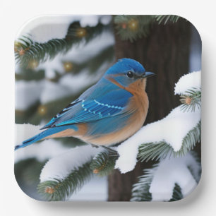 Plato De Papel Winter Bluebird