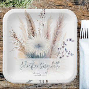 Plato De Papel Winter Boho Floral Boda Blanca
