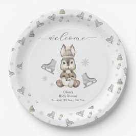 Plato De Papel Winter Bunny Ice Skate Baby Shower Welcome