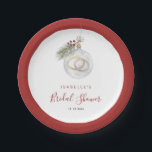 Plato De Papel Winter Christmas Ornament Bridal Shower<br><div class="desc">Minimalistas placas de papel de ducha de novia de invierno con un ilustracion acuarela de un adorno navideño con anillos de boda,  ramas de pino y bayas de Navidad. Con caligrafía elegante de escritura a mano.</div>
