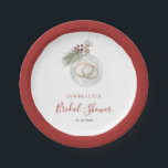 Plato De Papel Winter Christmas Ornament Bridal Shower<br><div class="desc">Minimalistas placas de papel de ducha de novia de invierno con un ilustracion acuarela de un adorno navideño con anillos de boda,  ramas de pino y bayas de Navidad. Con caligrafía elegante de escritura a mano.</div>