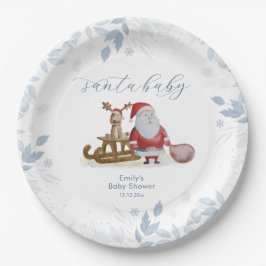 Plato De Papel Winter Christmas Sleigh Moose Santa Baby Shower