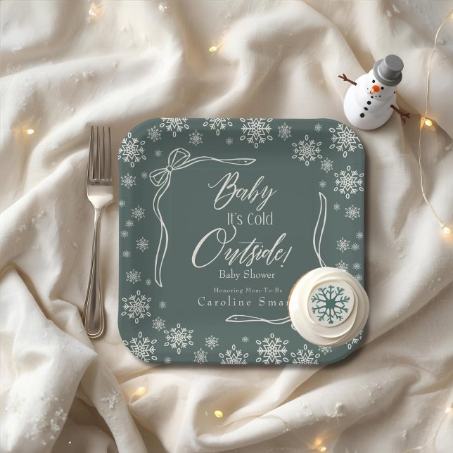 Plato De Papel Winter Coquette Green Baby hace frío (Winter Coquette green Baby it's cold Paper Plates)
