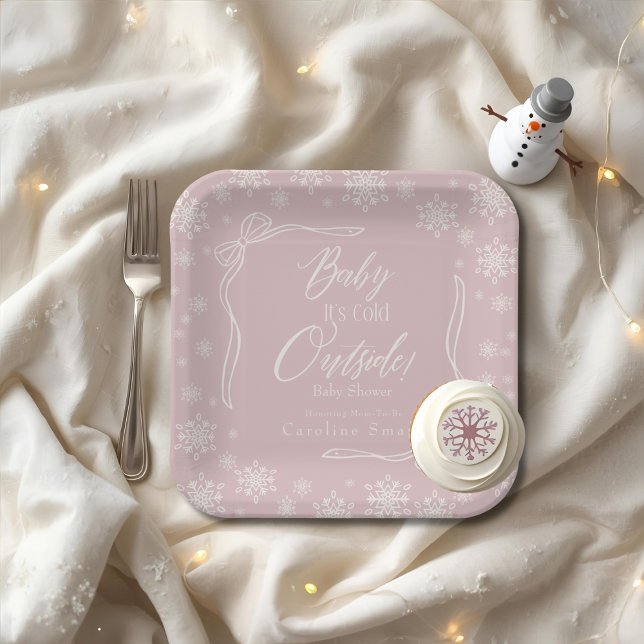 Plato De Papel Winter Coquette Pink Baby hace frío (Winter Coquette Pink Baby it's cold Paper Plates)