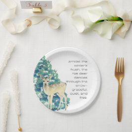 Plato De Papel Winter Deer in the Snow – Wildlife Art Home Decor