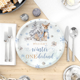 Plato De Papel Winter Deer Snowflakes Onederland Primer cumpleaño