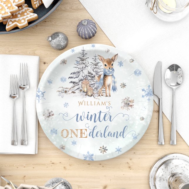 Plato De Papel Winter Deer Snowflakes Onederland Primer cumpleaño (Subido por el creador)