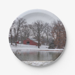 Plato De Papel Winter Farm Pano