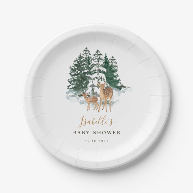 Plato De Papel Winter Forest Baby Shower (Anverso)