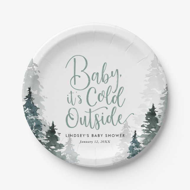 Plato De Papel Winter Forest Baby Shower (Anverso)