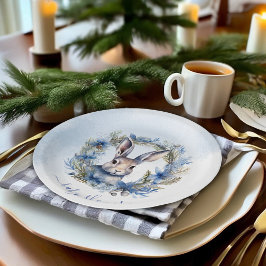 Plato De Papel Winter Hare Watercolor Baby Shower
