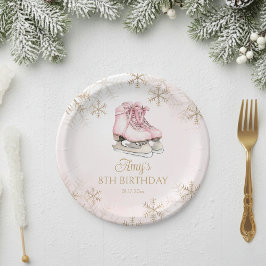 Plato De Papel Winter Ice Skating Birthday Gold Glitter Snowflake