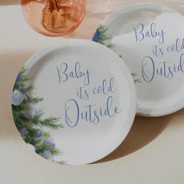 Plato De Papel Winter It's Cold Outside Blue Bow Baby Shower (Subido por el creador)