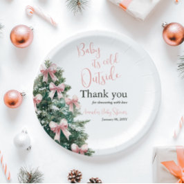 Plato De Papel Winter It's Cold Outside Pink Bow Girl Baby Shower