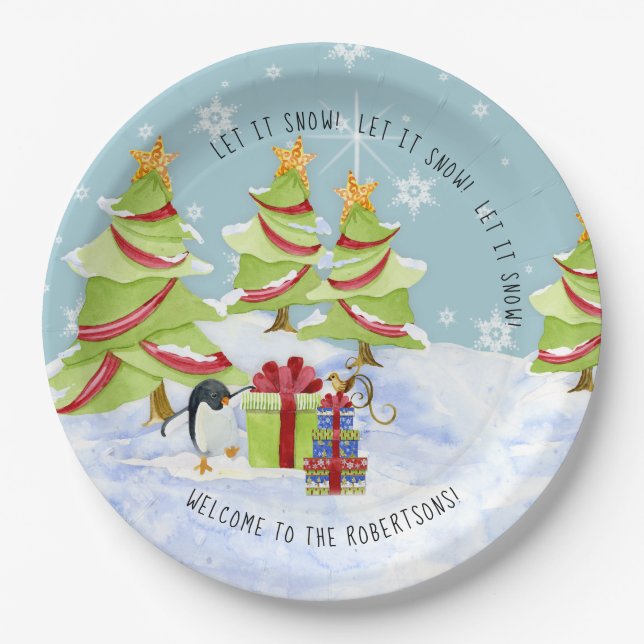 Plato De Papel Winter Let it Snow Christmas Tremens Name (Anverso)