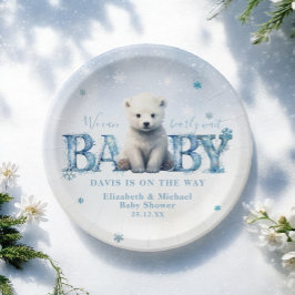 Plato De Papel Winter Modern Bearly Wait Snowflake Baby Shower