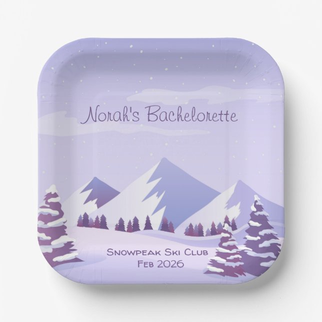 Plato De Papel Winter Mountain Bachelorette Weekend Custom  (Anverso)
