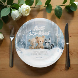 Plato De Papel Winter Onederland Bear Blue First Birthday Party