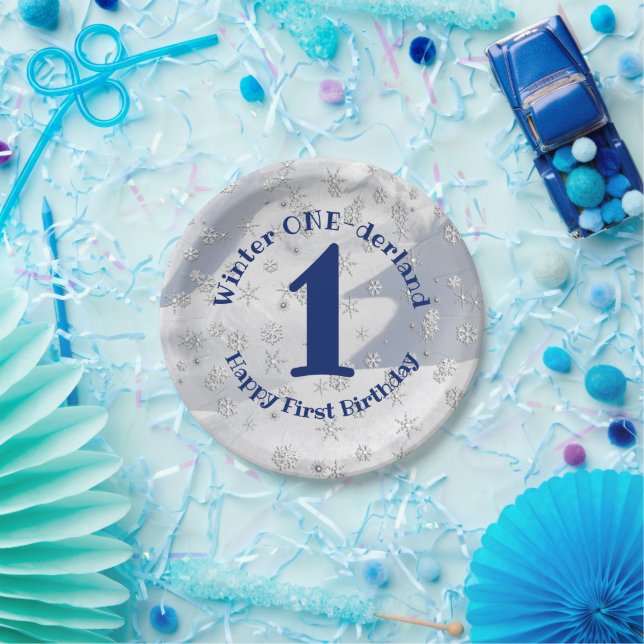 Plato De Papel Winter ONEderland Blue First Birthday Snowflakes (Fiesta)