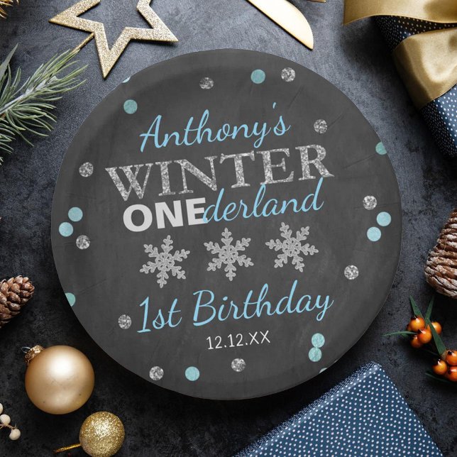 Plato De Papel Winter ONEderland Chalkboard 1er cumpleaños (Subido por el creador)
