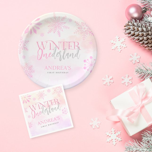 Plato De Papel Winter ONEderland Chica de copos de nieve 1er cump (Subido por el creador)