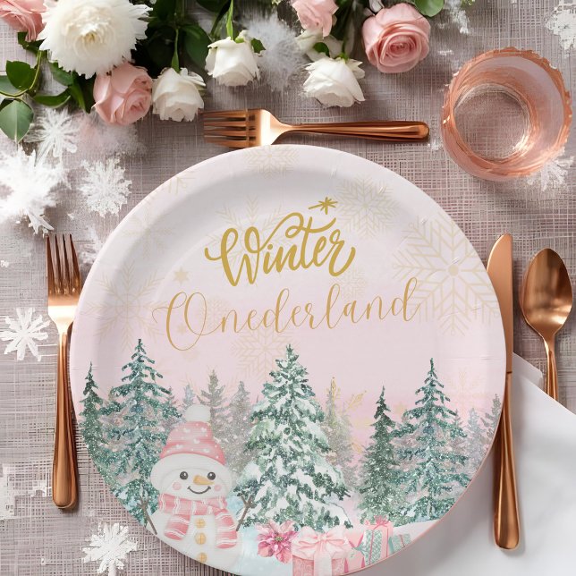 Plato De Papel Winter ONEderland Chica de Snowman Primer cumpleañ (Subido por el creador)