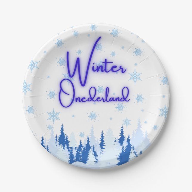 Plato De Papel Winter Onederland First Birthday Party Plates (Anverso)
