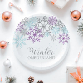Plato De Papel Winter Onederland First Birthday Purple Blue