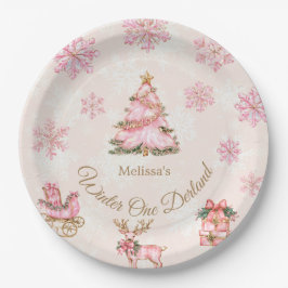 Plato De Papel Winter Onederland Girl 1st Birthday Pink Snowflake