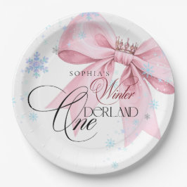 Plato De Papel Winter ONEderland Pink Bow 1st Birthday Party
